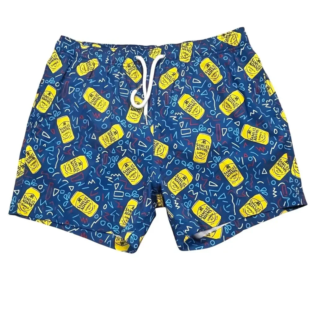 Shinesty Samuel Adams Swim Trunks Mens M‎ Beer Can Print Mesh Lined